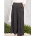 Wide  legged Elastic Waist Solid Color Pants With Side Pockets