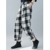 Women Plaid Color Block Elastic High Waist Side Pocket Harem Pants