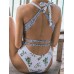 Flora Print Criss Cross Lace  up Backless Swimwear For Ladies