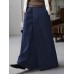 Women Solid Color Full Length Casual Wide Leg Pants With Pocket