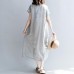 fine gray natural linen dress oversize o neck patchwork linen maxi dress 2018 short sleeve baggy dresses