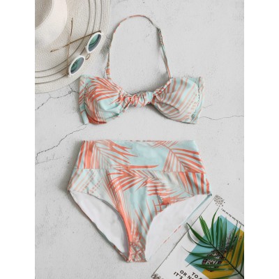 Halter Drawstring Printed Top With High Rise Bottom Bikini