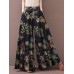 Women Vintage Floral Plant Print Drawstring Wide Leg Pants With Pocket