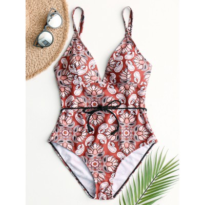 Wireless Flora Printed Deep Open Necklines Chic Swimwear