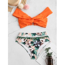 Flora Printed High Waisted Back Closure Backless Bikini Swimsuits