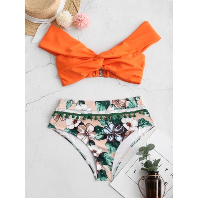 Flora Printed High Waisted Back Closure Backless Bikini Swimsuits