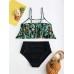 Plus Size High Waist Flora Printed Spaghetti Strap Backless Bikinis Swimwear