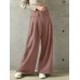 Women Solid Color Button Casual Loose Wide Leg Pants With Pocket