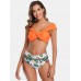 Flora Printed High Waisted Back Closure Backless Bikini Swimsuits