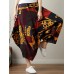 Ethnic Print Pocket Asymmetrical Elastic Waist Loose Casual Cropped Pants