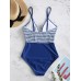 Plunge V Neck Stripe Printed Cross Criss High Waist One  pieces Swimwear