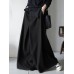 Women Solid Color Full Length Casual Wide Leg Pants With Pocket