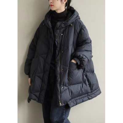 Black zippered Button Loose Winter Duck Down Jackets