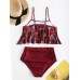 Plus Size High Waist Flora Printed Spaghetti Strap Backless Bikinis Swimwear