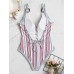 Spaghetti Straps Stripe Print Deep Backless Hot Swimwear