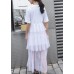 French white cotton Tunic patchwork tulle Robe summer Dresses