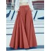 Women Loose Wide  Legged Solid Color Pleated Side Pockets Zipper Buttons Maxi Length Casual Pants