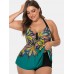 Plus Size Halter Printed Tops With Shorts Swimdress