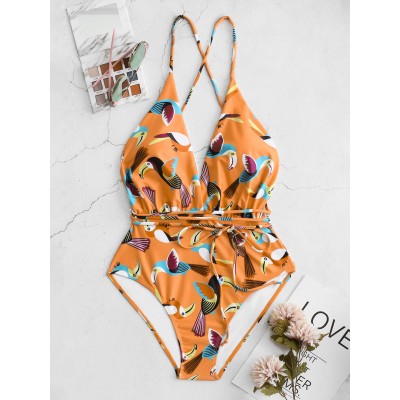 Ladies Chic Animals Printed Backless High Leg Swimwear