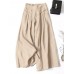 Women 100  Cotton Wide Leg Side Pockets Solid Color Ankle Length Elastic Waist Pants