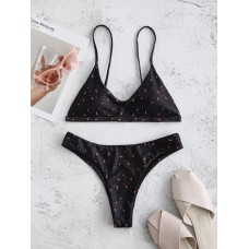 Black Hot Micro Bikini Printed Thong Swimsuits For Womens