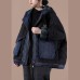 Fine black Parkas for women Loose fitting snow jackets hooded patchwork plaid winter outwear